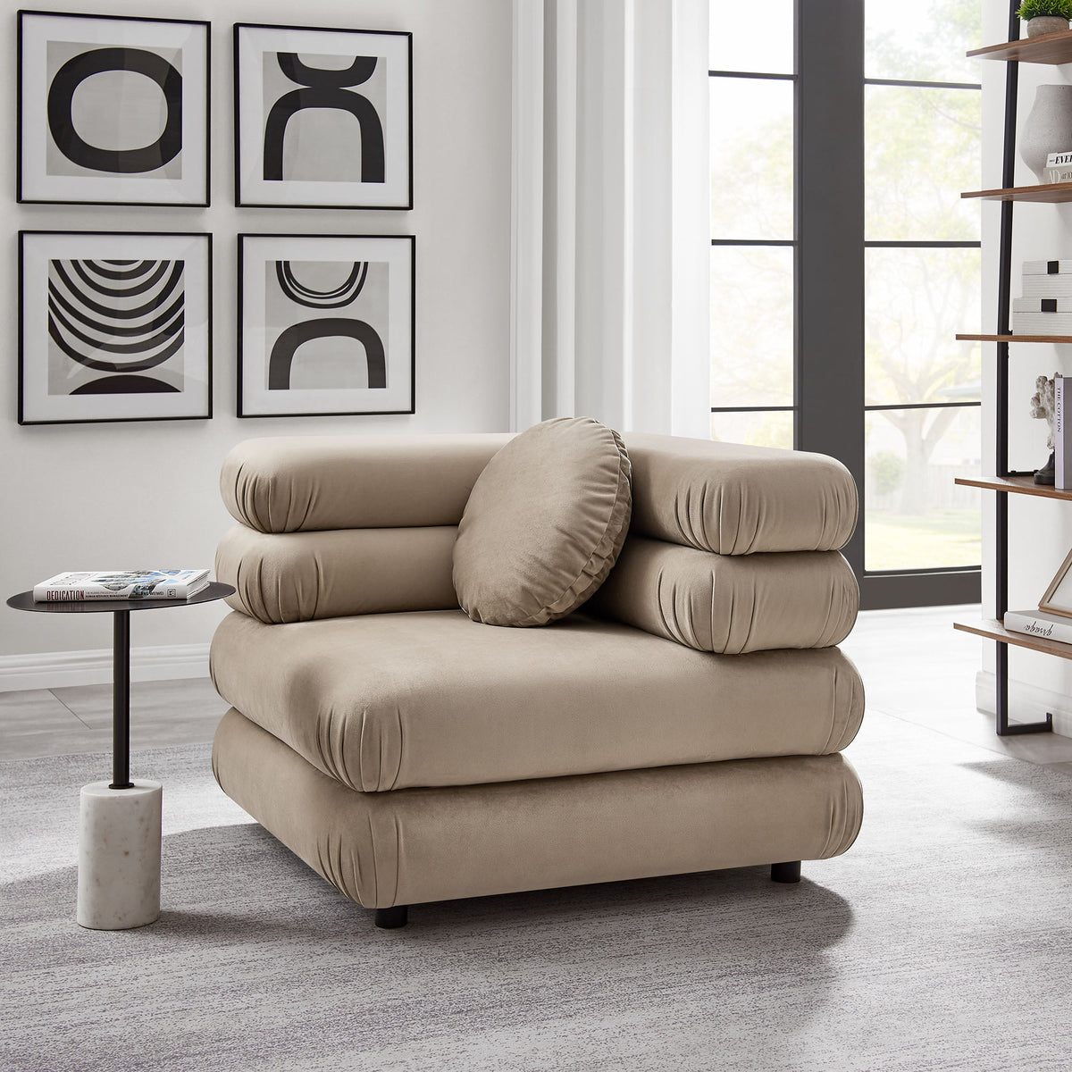 Jubilee Modular Performance Velvet Corner Chair by Modway, beige velvet with plush cushions on Tampa Home & Garden Store