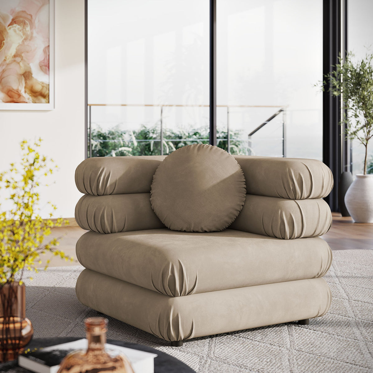 Jubilee Modular Performance Velvet Corner Chair by Modway in taupe beige velvet on Tampa Home & Garden Store