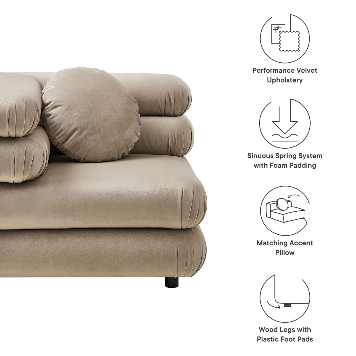 Jubilee Modular Performance Velvet Corner Chair beige velvet upholstery by Modway on Tampa Home & Garden Store