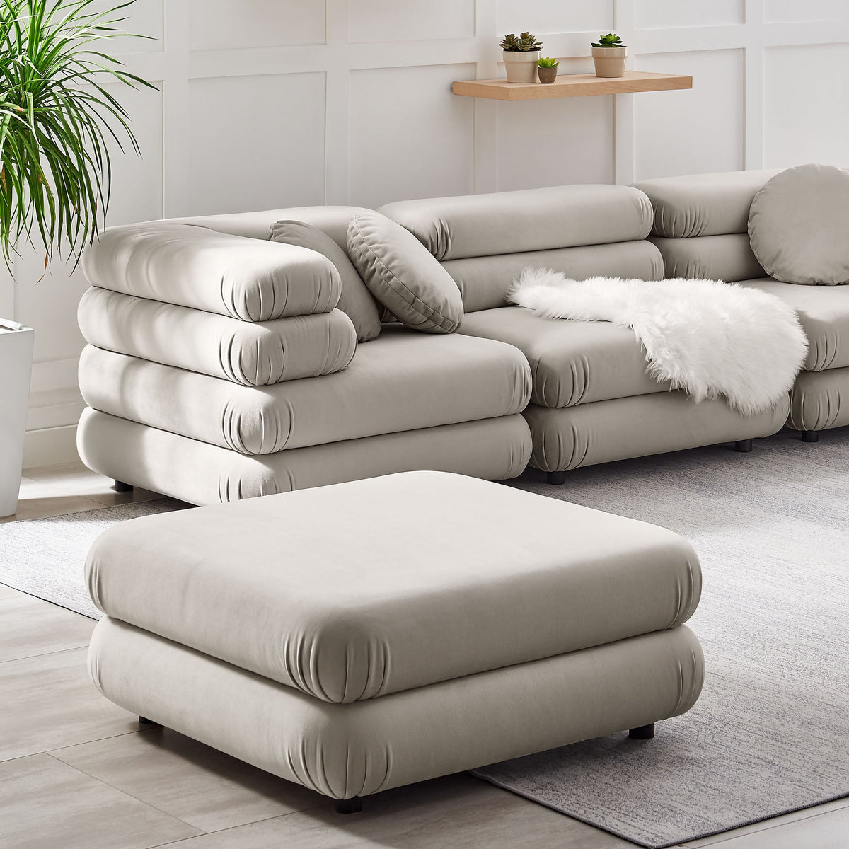 Jubilee Modular Performance Velvet Ottoman by Modway, light gray velvet modular sofa ottoman on Tampa Home & Garden Store