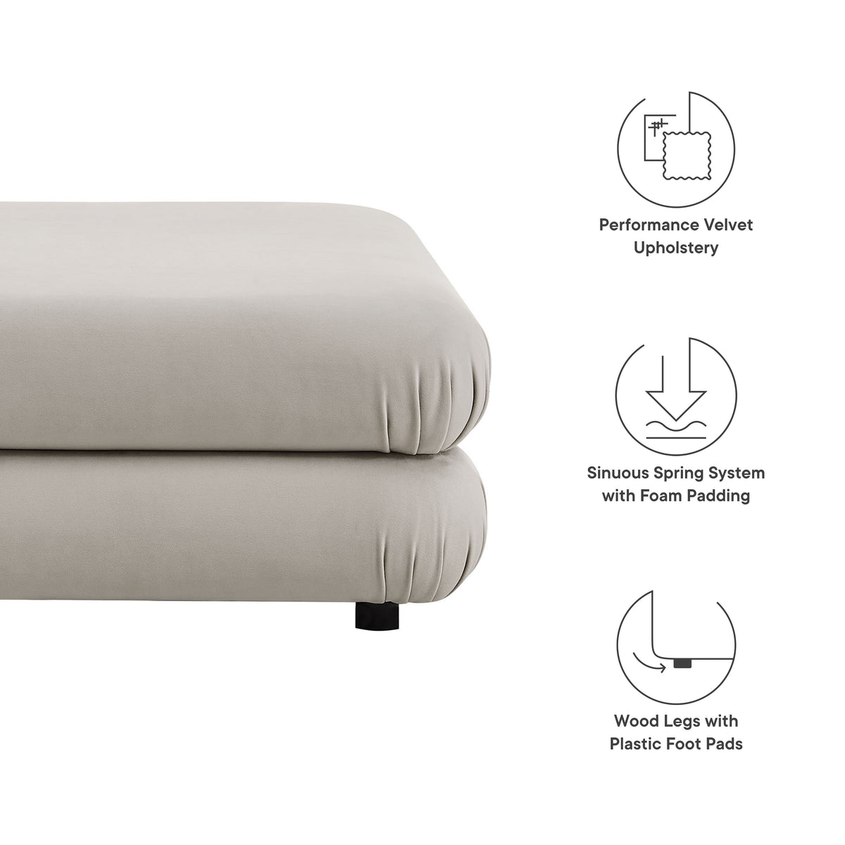 Jubilee modular performance velvet ottoman in beige by Modway on Tampa Home & Garden Store