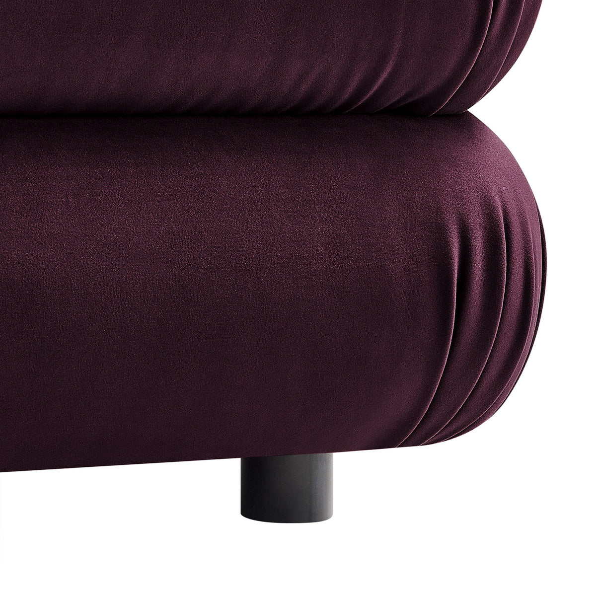 Jubilee Modular Performance Velvet Ottoman burgundy velvet upholstery with black cylindrical leg on Tampa Home & Garden Store