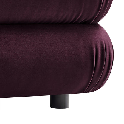 Jubilee Modular Performance Velvet Ottoman burgundy velvet upholstery with black cylindrical leg on Tampa Home & Garden Store