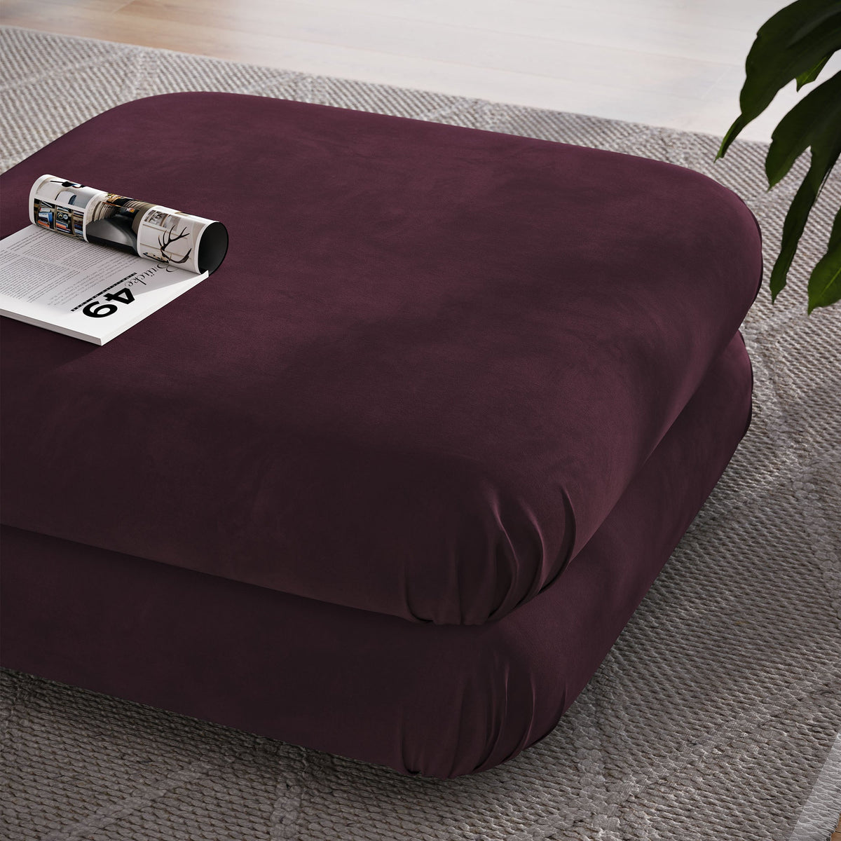 Jubilee Modular Performance Velvet Ottoman by Modway, plum velvet, rounded design on Tampa Home & Garden Store