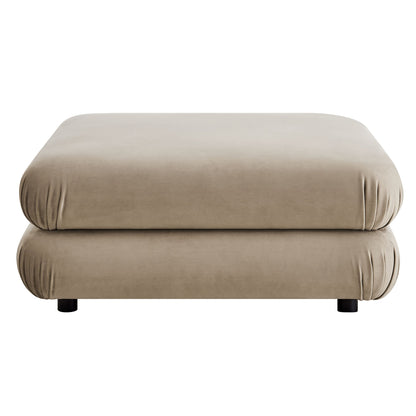 Jubilee Modular Performance Velvet Ottoman beige with rounded edges and black legs on Tampa Home & Garden Store