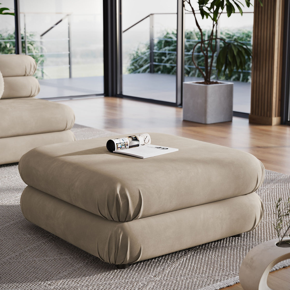 Jubilee modular velvet ottoman by Modway in taupe beige on Tampa Home & Garden Store
