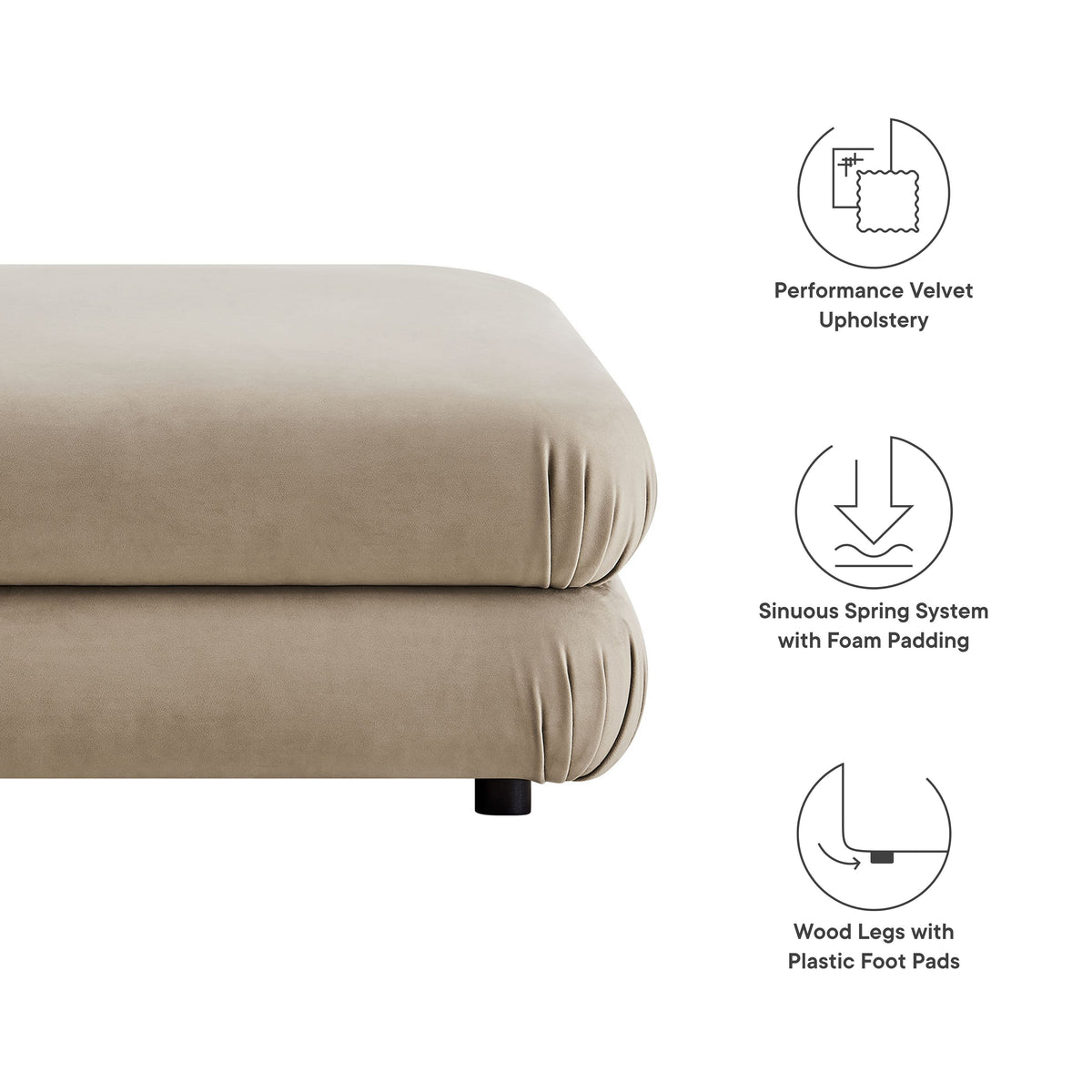 Jubilee Modular Performance Velvet Ottoman beige by Modway on Tampa Home & Garden Store