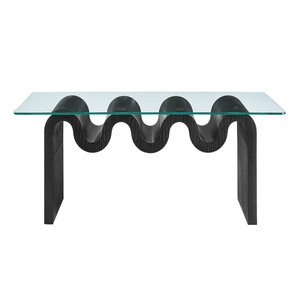 Ondine glass top coffee table with a black sculptural looping base and clear top by Modway on Tampa Home & Garden Store