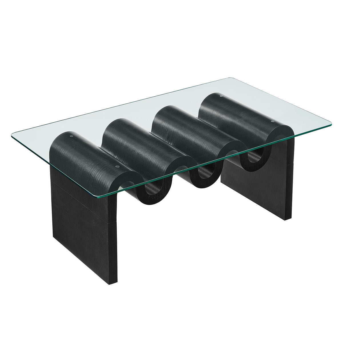 Ondine Glass Top Coffee Table with black cylindrical base and clear top by Modway HouseOfZazla on Tampa Home & Garden Store