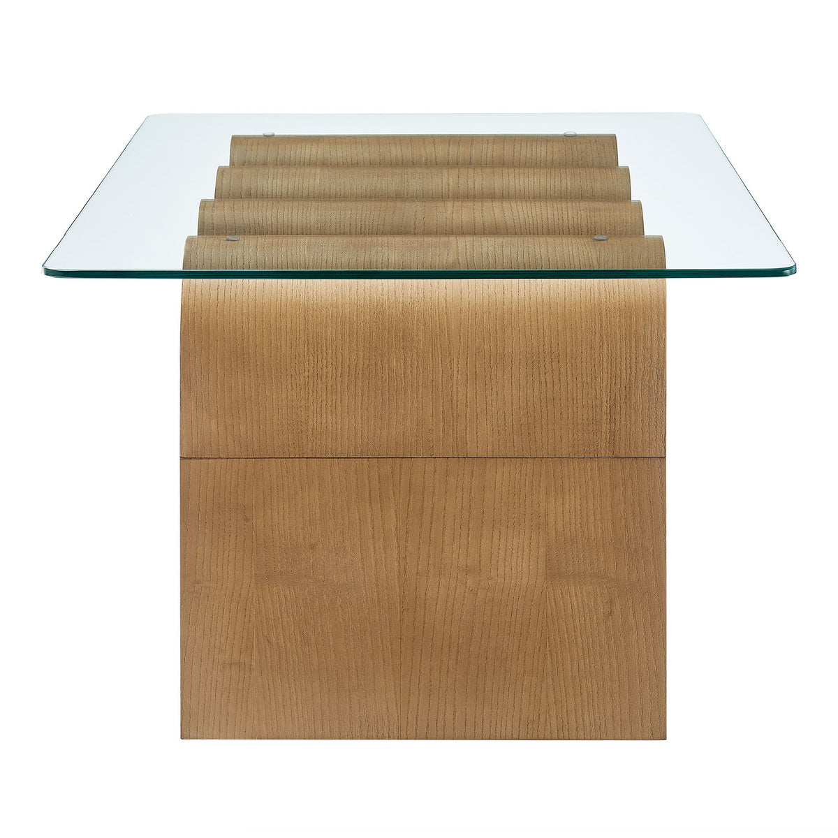 Ondine Glass Top Coffee Table by Modway with a wooden curved slat base and clear glass top on Tampa Home & Garden Store