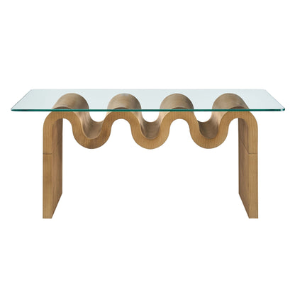 Ondine Glass Top Coffee Table by Modway; clear glass top over a sculptural wooden looping base on Tampa Home & Garden Store