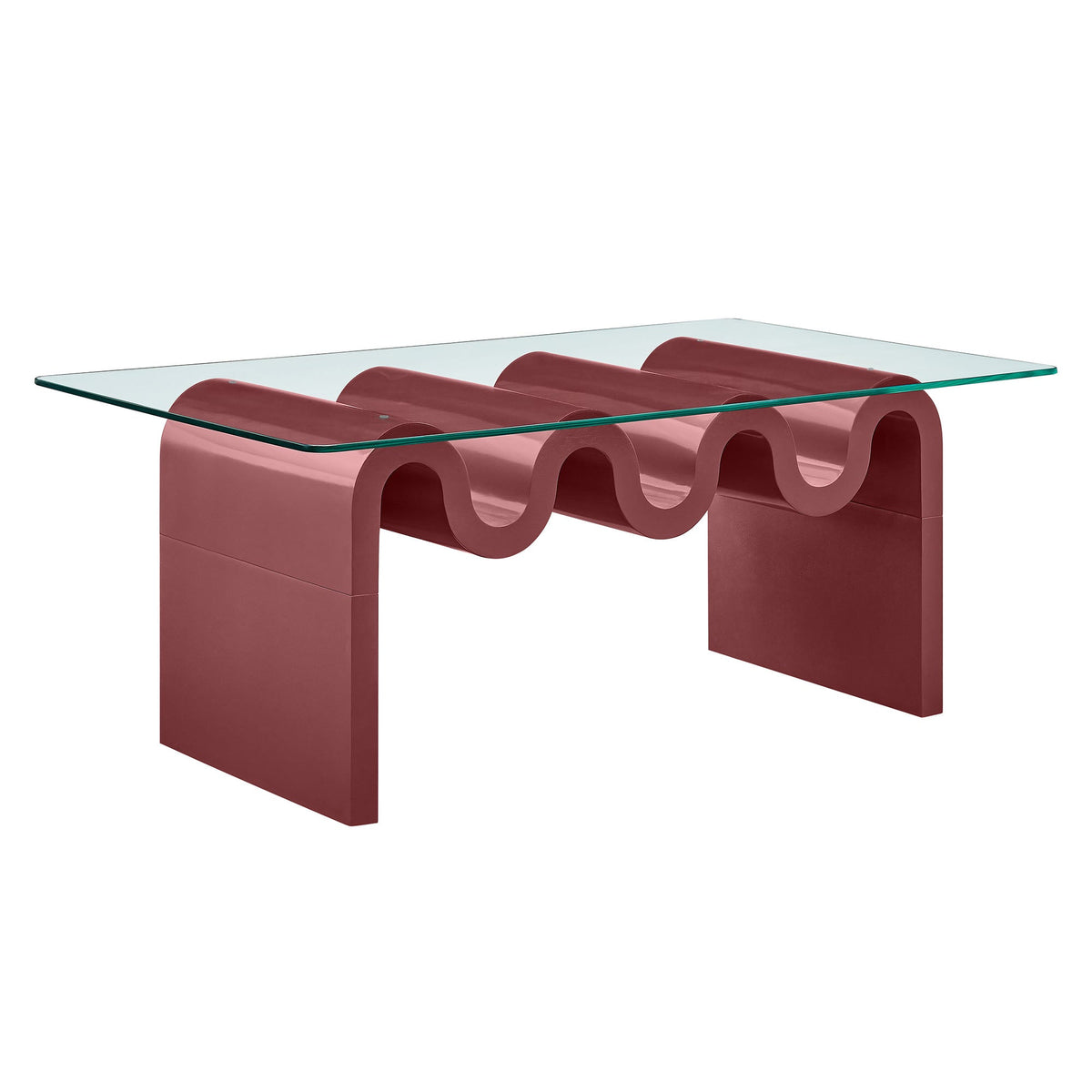 Ondine Glass Top Coffee Table by Modway with clear glass top and pink curved base on Tampa Home & Garden Store