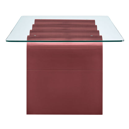 Ondine glass-top coffee table with a red ribbed pedestal base on Tampa Home & Garden Store
