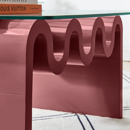 Ondine glass-top coffee table with a glossy burgundy circular ring base on Tampa Home & Garden Store