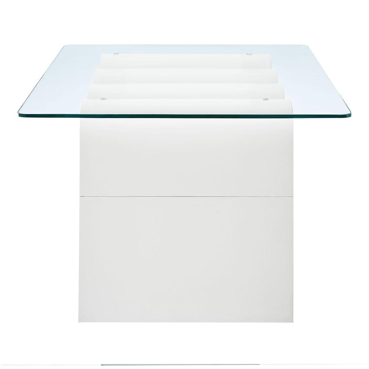 Ondine glass top coffee table with white base and curved white slat supports by Modway on Tampa Home & Garden Store