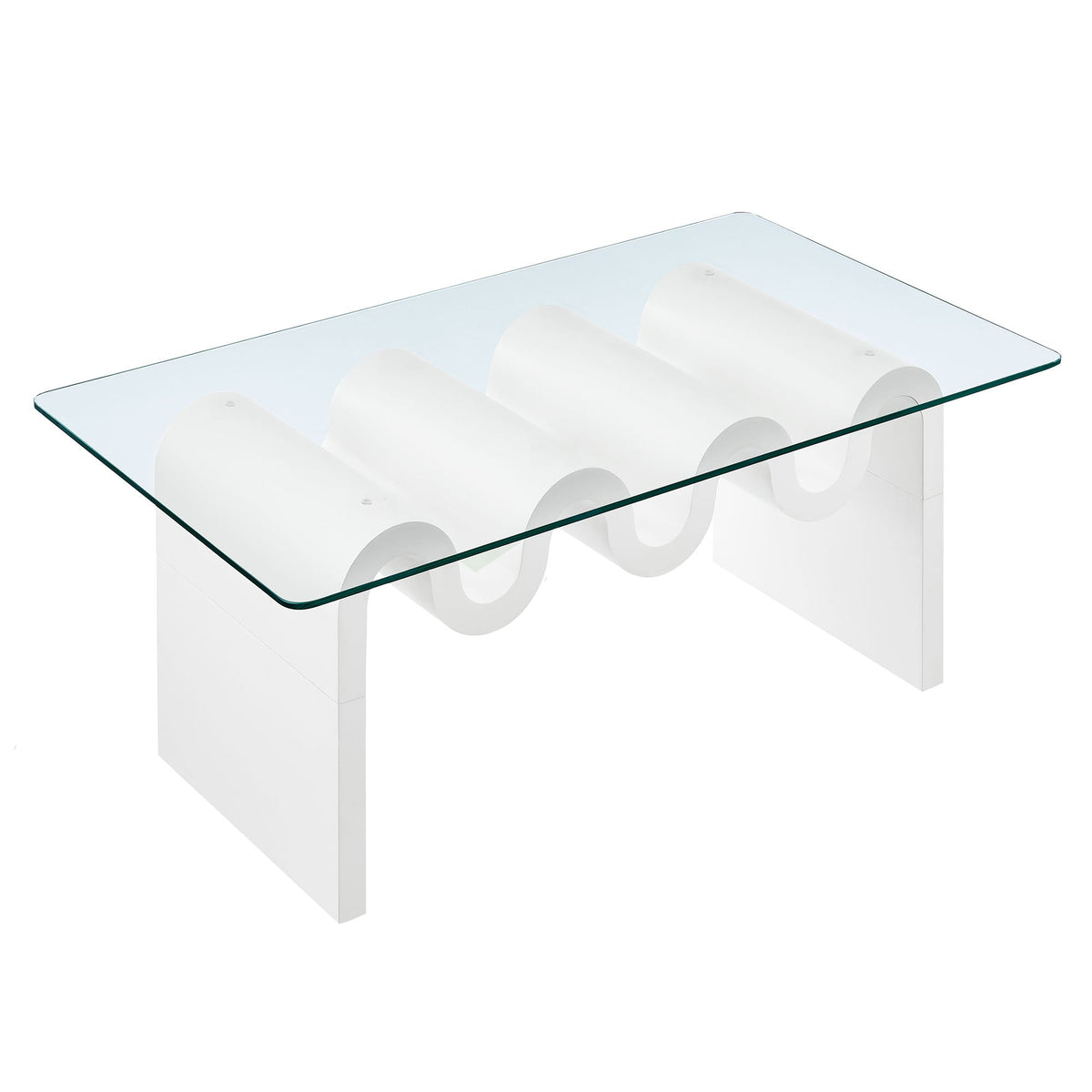 Ondine glass top coffee table with clear glass surface and sculptural white ring legs on Tampa Home & Garden Store