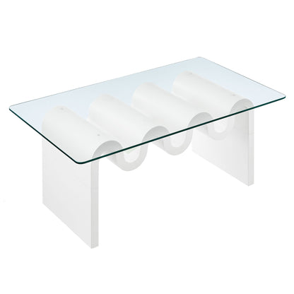 Ondine glass top coffee table with clear glass surface and sculptural white ring legs on Tampa Home & Garden Store
