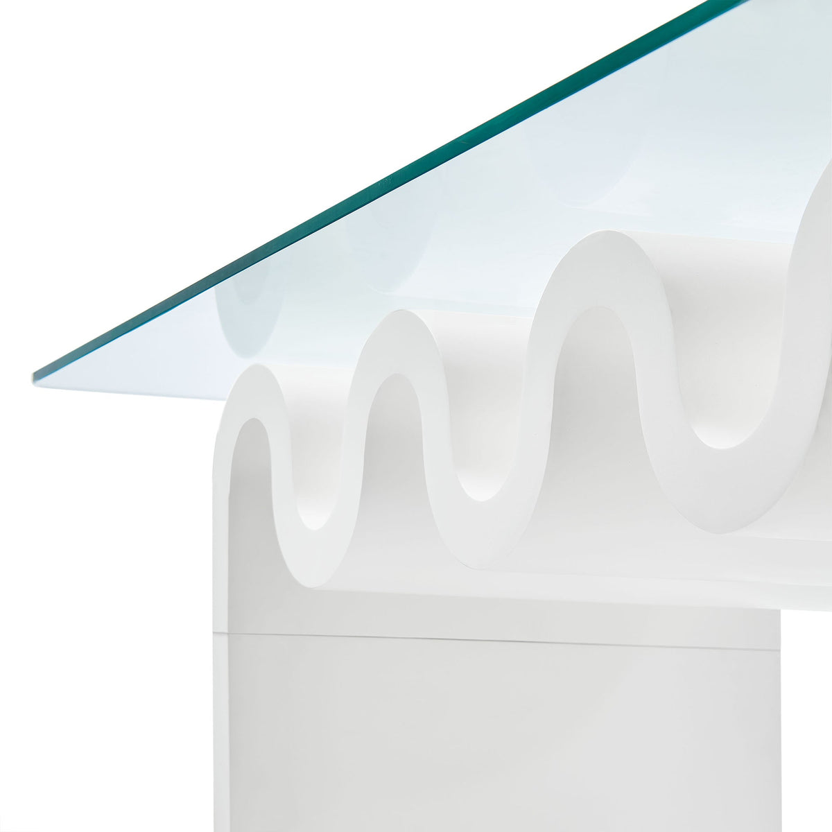 Ondine Glass Top Coffee Table teal edge on white curved base by Modway on Tampa Home & Garden Store