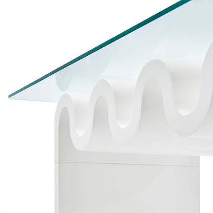 Ondine Glass Top Coffee Table teal edge on white curved base by Modway on Tampa Home & Garden Store