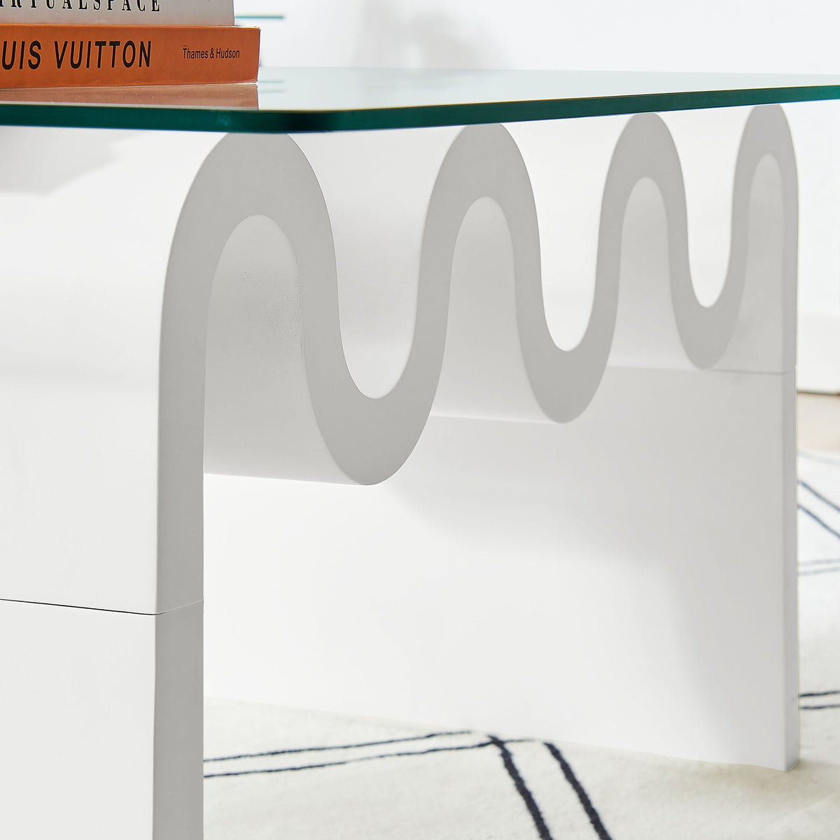Ondine Glass Top Coffee Table by Modway; white base with circular cutout legs, glass top on Tampa Home & Garden Store