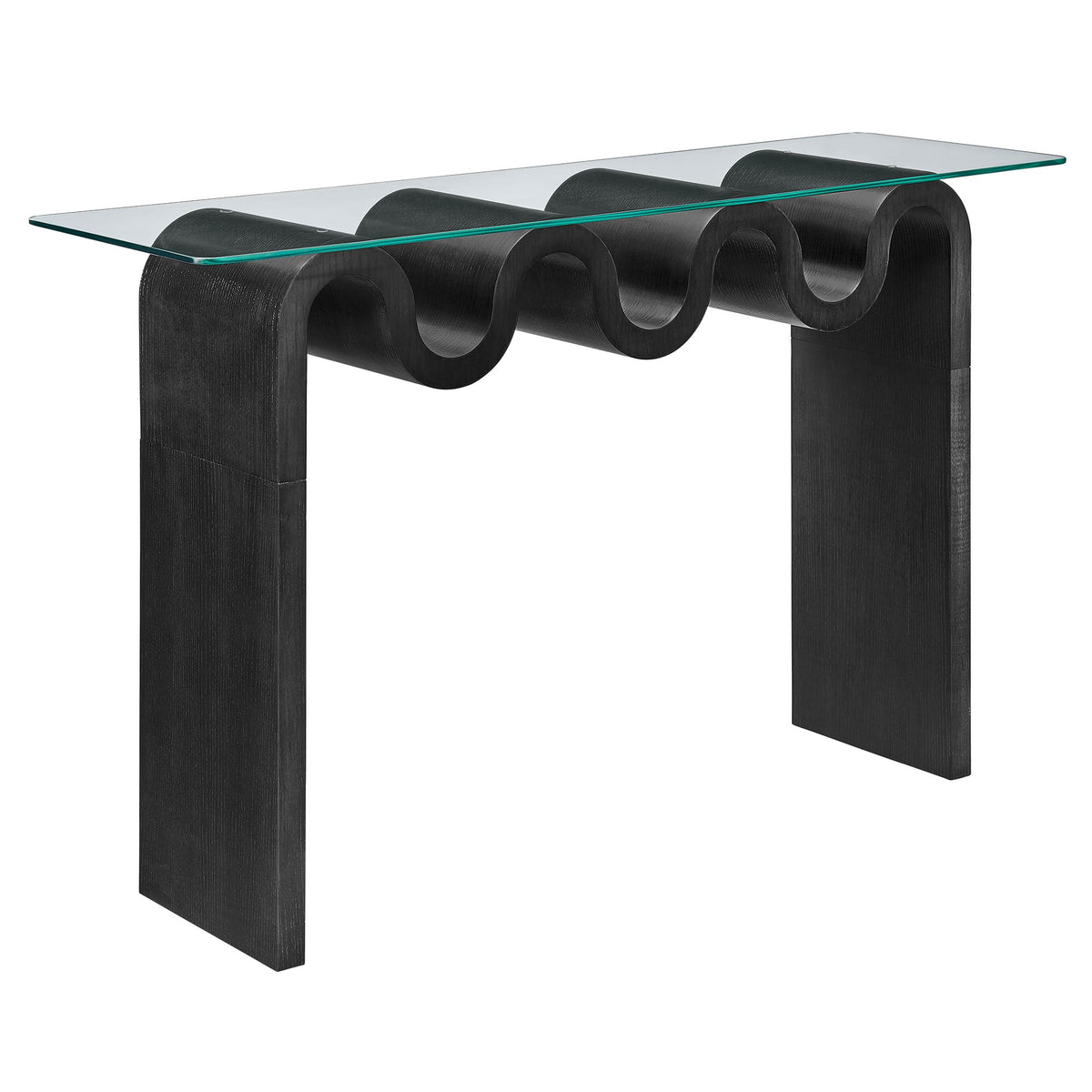 Ondine glass-top 50in console table with dark curved base by HouseOfZazla on Tampa Home & Garden Store