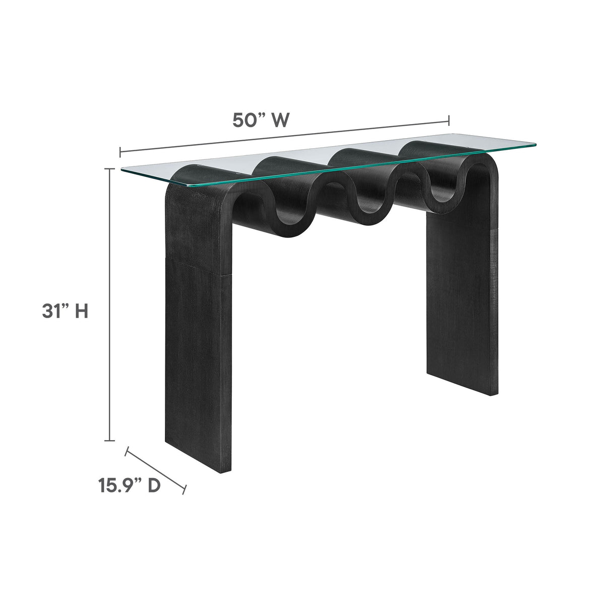 Ondine Glass Top 50 Console Table with black curved base and clear glass top HouseOfZazla on Tampa Home & Garden Store