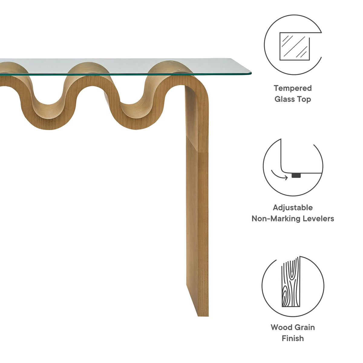 Ondine Glass Top 50in Console Table by Modway with curved wood base and tempered glass top on Tampa Home & Garden Store
