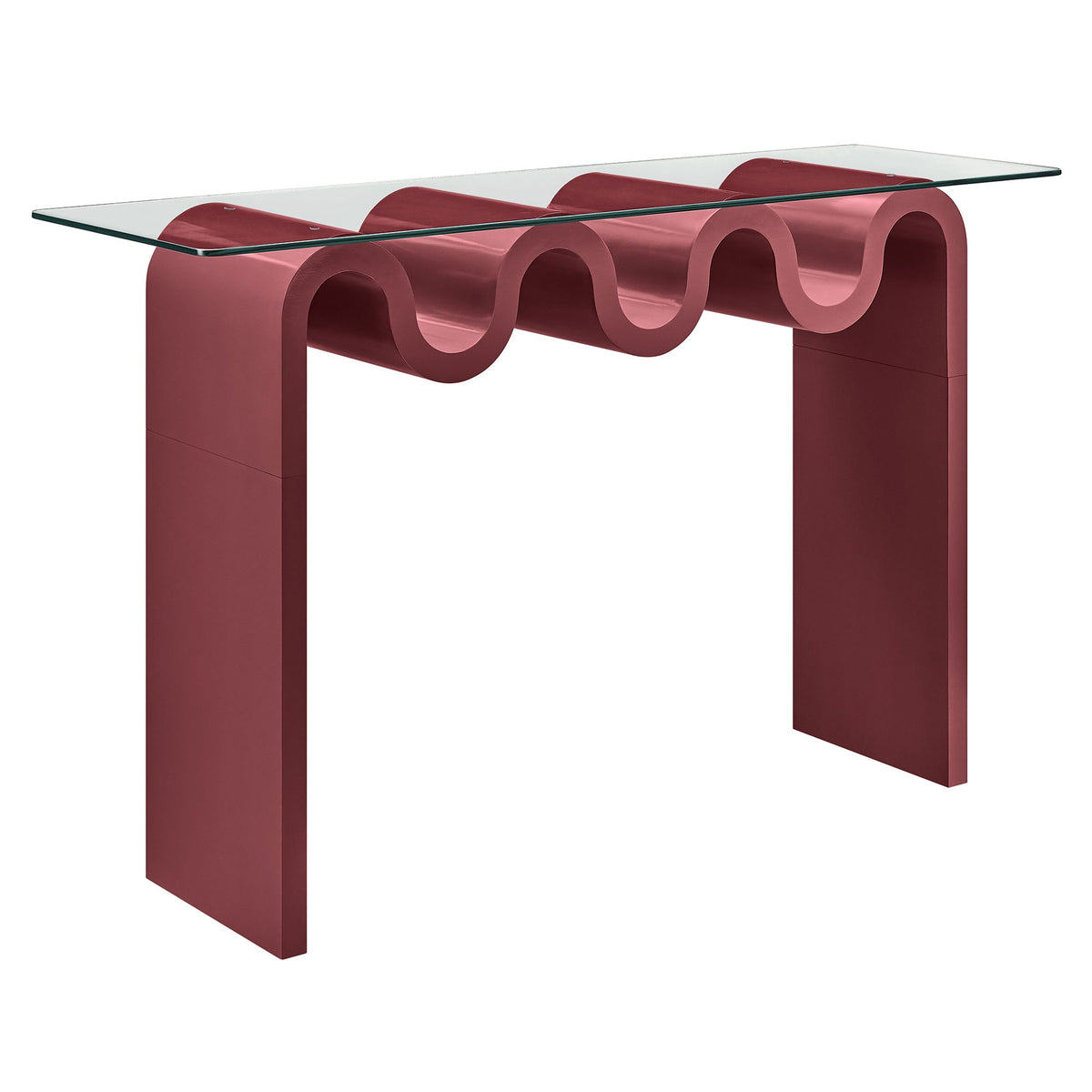 Ondine glass-top 50in console table with pink curved metal base by Modway on Tampa Home & Garden Store