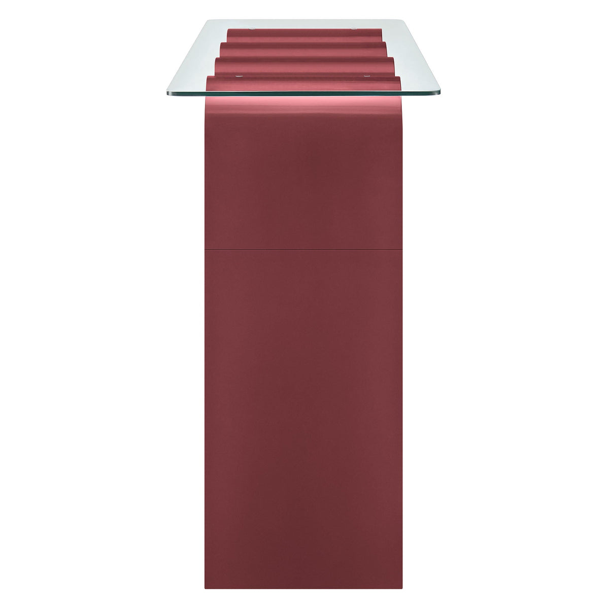 Ondine glass-top 50in console table with burgundy metal base by HouseOfZazla on Tampa Home & Garden Store