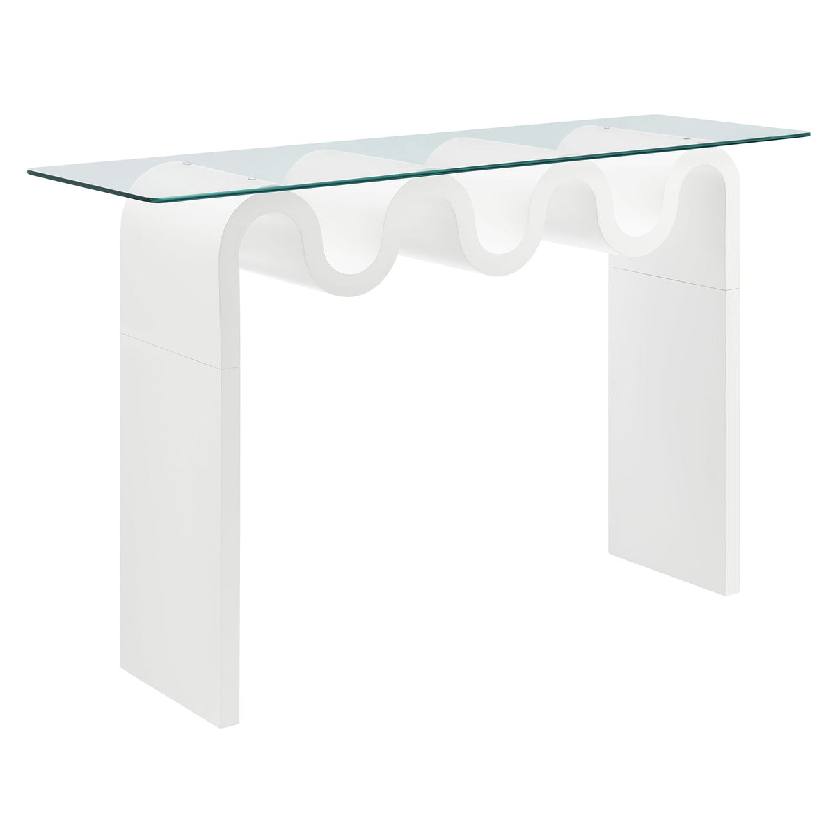 Ondine glass-top 50in console table by Modway with white sculptural curved base on Tampa Home & Garden Store