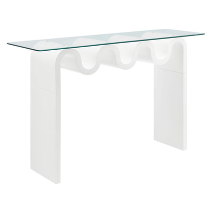 Ondine glass-top 50in console table by Modway with white sculptural curved base on Tampa Home & Garden Store