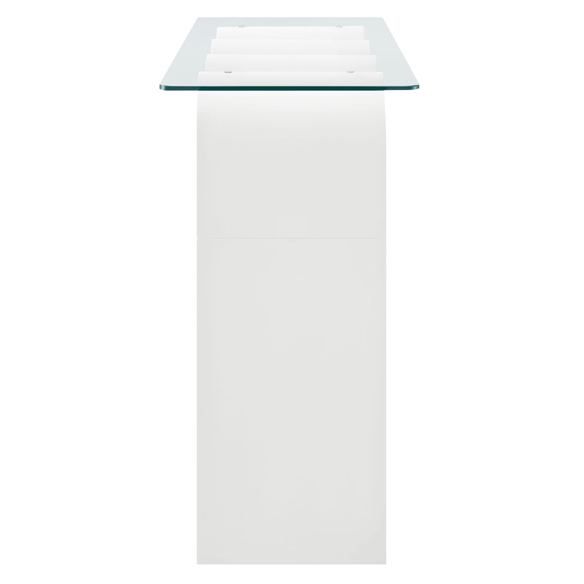 Ondine glass-top 50in console table with white base and stacked panel legs on Tampa Home & Garden Store