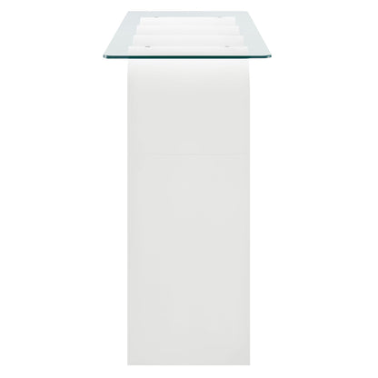Ondine glass-top 50in console table with white base and stacked panel legs on Tampa Home & Garden Store