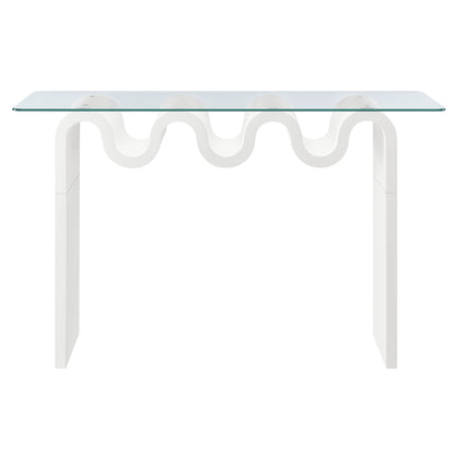 Ondine glass top 50in console table with white sculptural loop base by Modway on Tampa Home & Garden Store