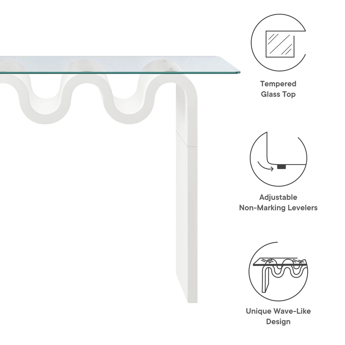 Ondine Glass Top 50in Console Table white sculptural base tempered glass top by Modway on Tampa Home & Garden Store