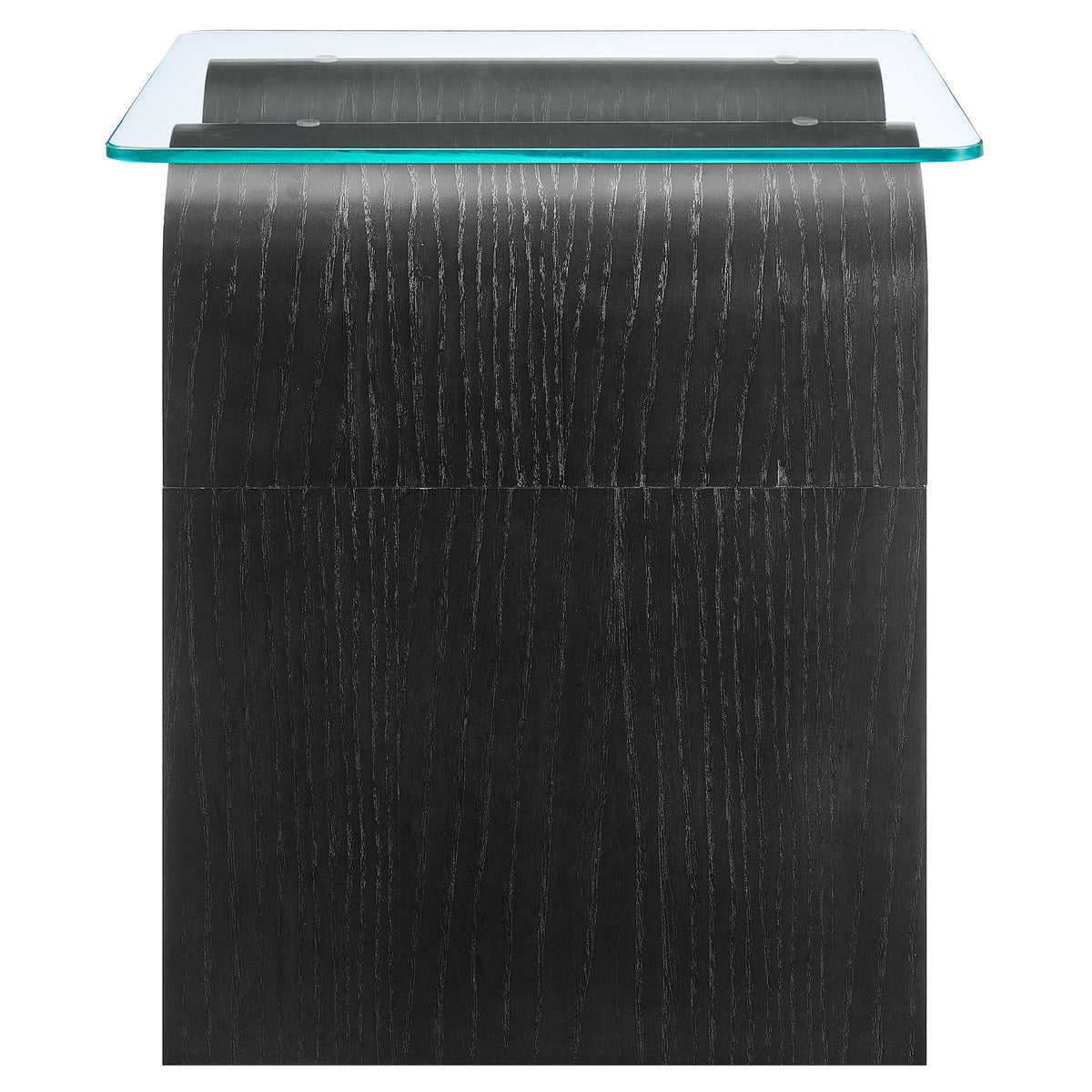 Ondine Glass Top Side Table by Modway, curved black wood base with teal edge glass top on Tampa Home & Garden Store