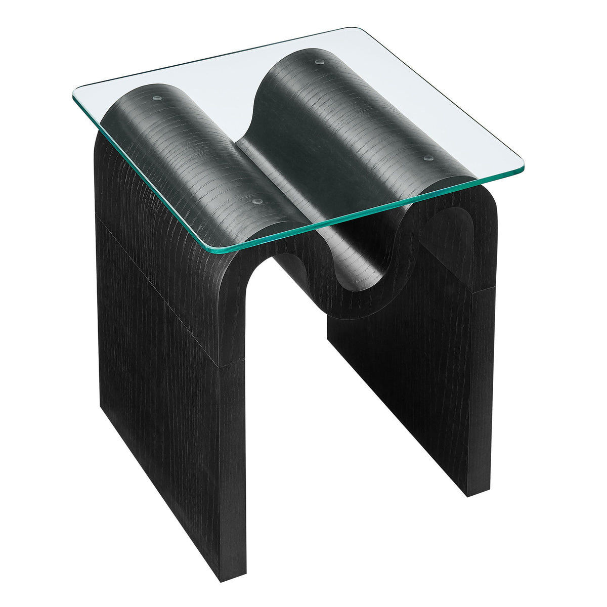 Ondine Glass Top Side Table by Modway with a black sculptural base and clear glass top on Tampa Home & Garden Store