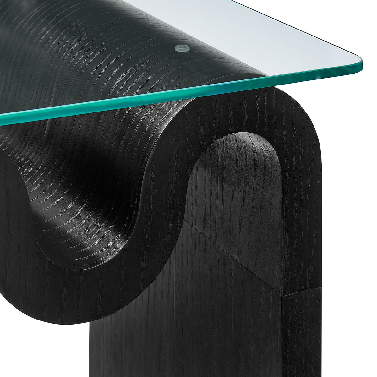 Ondine glass top side table with black wood base and teal glass edge by Modway on Tampa Home & Garden Store