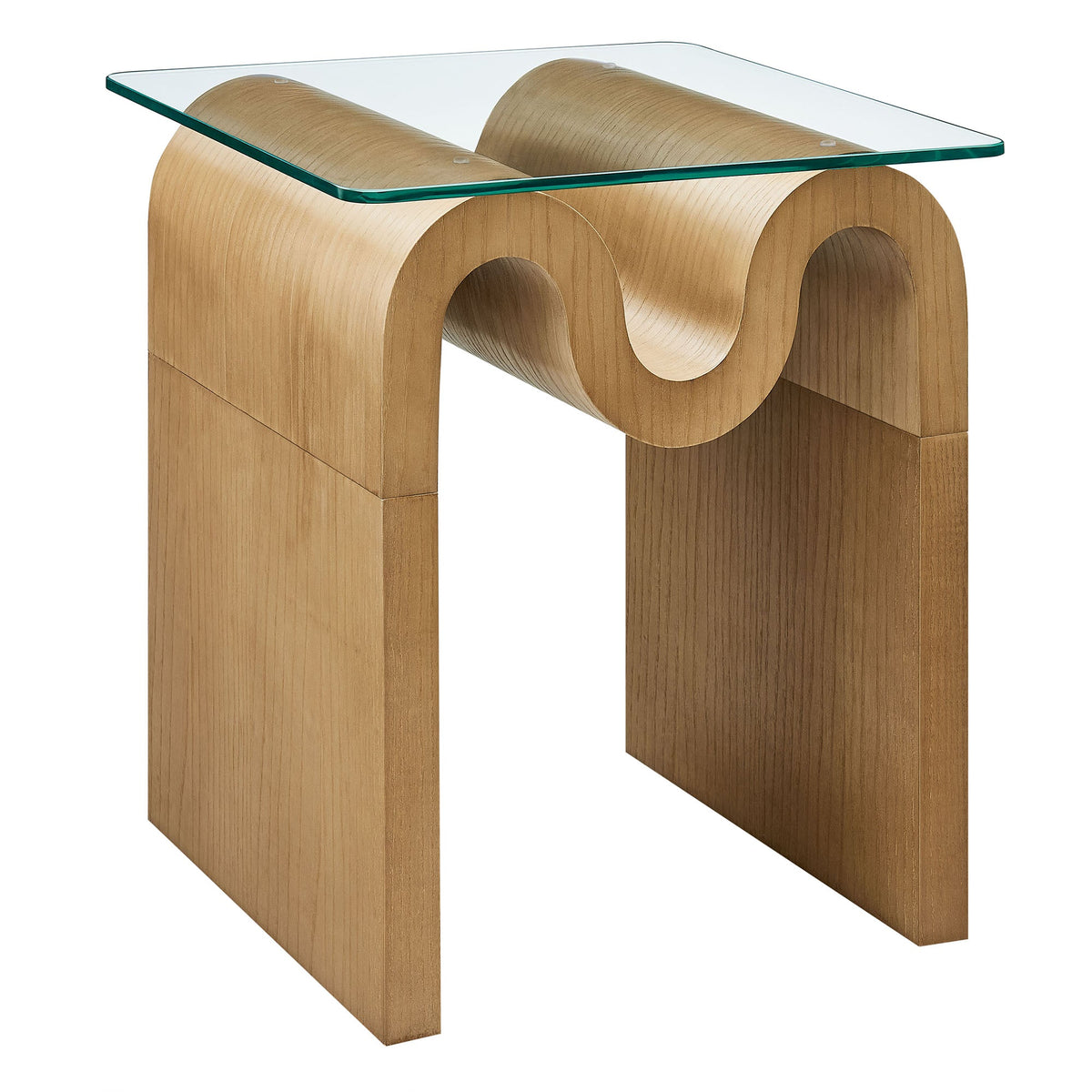 Ondine Glass Top Side Table by Modway with wood curved loop base and clear beveled glass top on Tampa Home & Garden Store