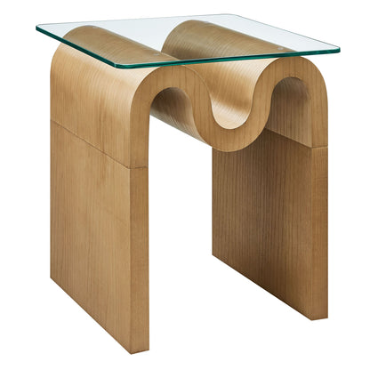 Ondine Glass Top Side Table by Modway with wood curved loop base and clear beveled glass top on Tampa Home & Garden Store