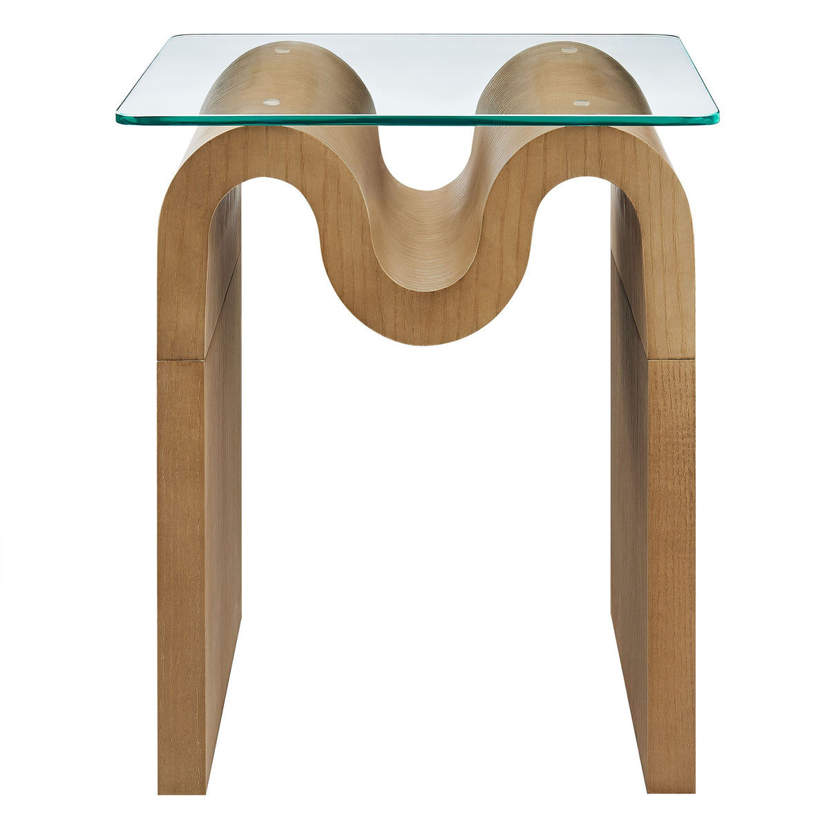 Ondine glass-top side table with oak wood base and sculptural loop design by Modway on Tampa Home & Garden Store