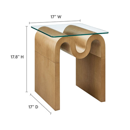 Ondine Glass Top Side Table Modway curved wood base clear glass top 17W 17D 17H on Tampa Home & Garden Store