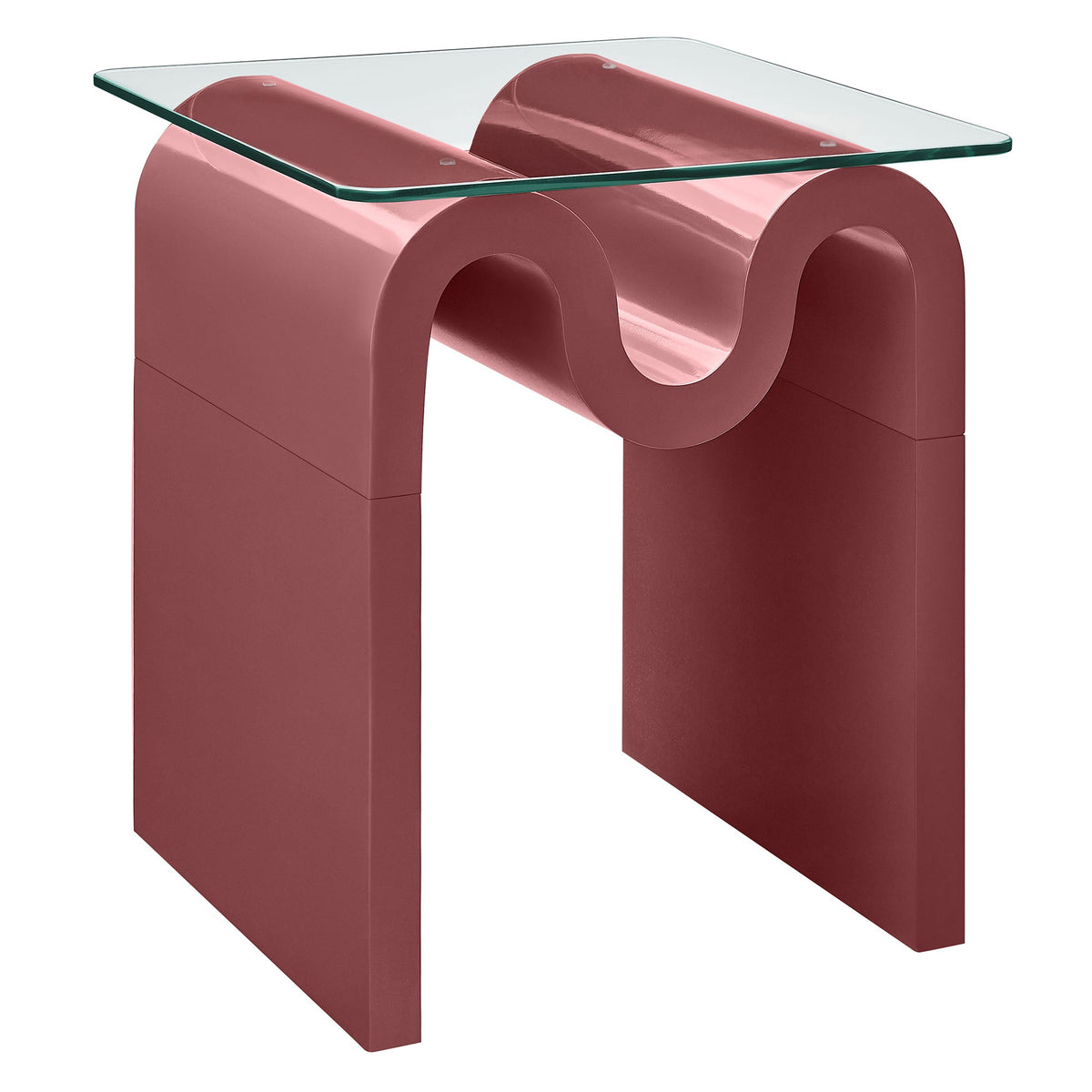 Ondine glass-top side table with pink curved base and clear top by Modway on Tampa Home & Garden Store