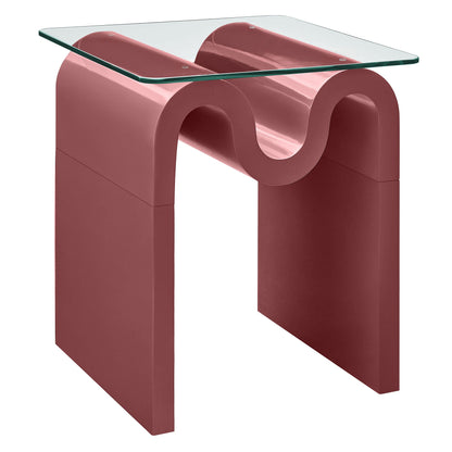 Ondine glass-top side table with pink curved base and clear top by Modway on Tampa Home & Garden Store