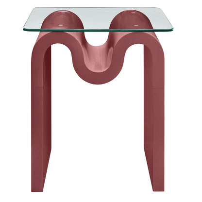 Ondine glass top side table with pink curved arch legs on Tampa Home & Garden Store