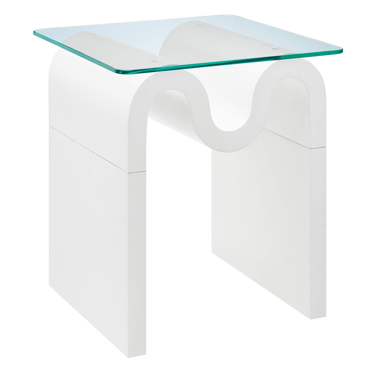 Ondine glass-top side table by Modway white sculptural base teal edge on Tampa Home & Garden Store