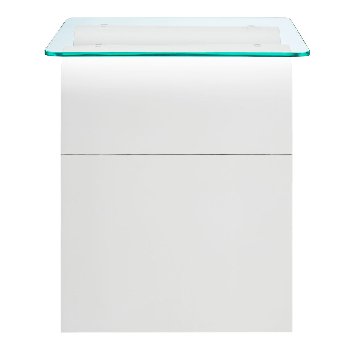Ondine glass top side table turquoise edge with white curved base on Tampa Home & Garden Store