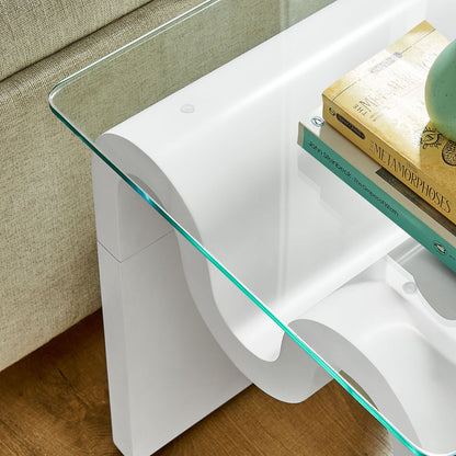 Ondine glass top side table with white curved pedestal base by Modway on Tampa Home & Garden Store