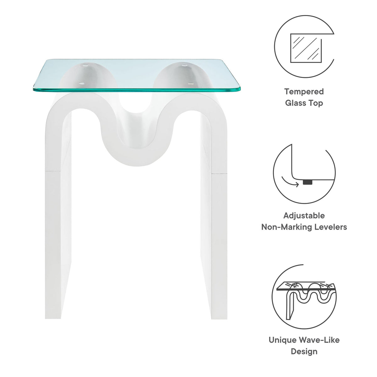 Ondine Glass Top Side Table by Modway teal tempered glass top with sculptural white base on Tampa Home & Garden Store