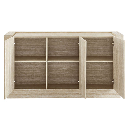 Hollis 59in Travertine Sideboard three-compartment buffet with light travertine veneer on Tampa Home & Garden Store